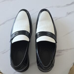 Men's Black & White Leather Penny Loafers